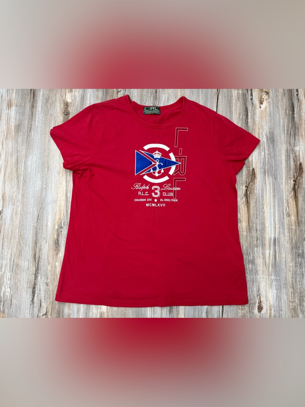Lauren Active Ralph Lauren Yacht Club T-Shirt Women’s Large Nautical Anchor Red